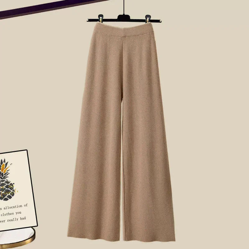 2-delige grijze damesset - stijlvolle cropped trui en broek met wijde pijpen