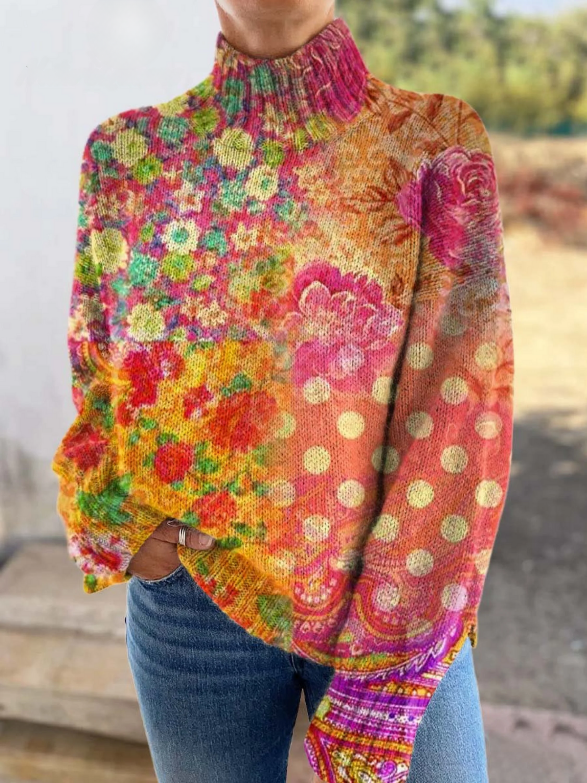 Andre™ | Floral polka dot knit turtleneck jumper
