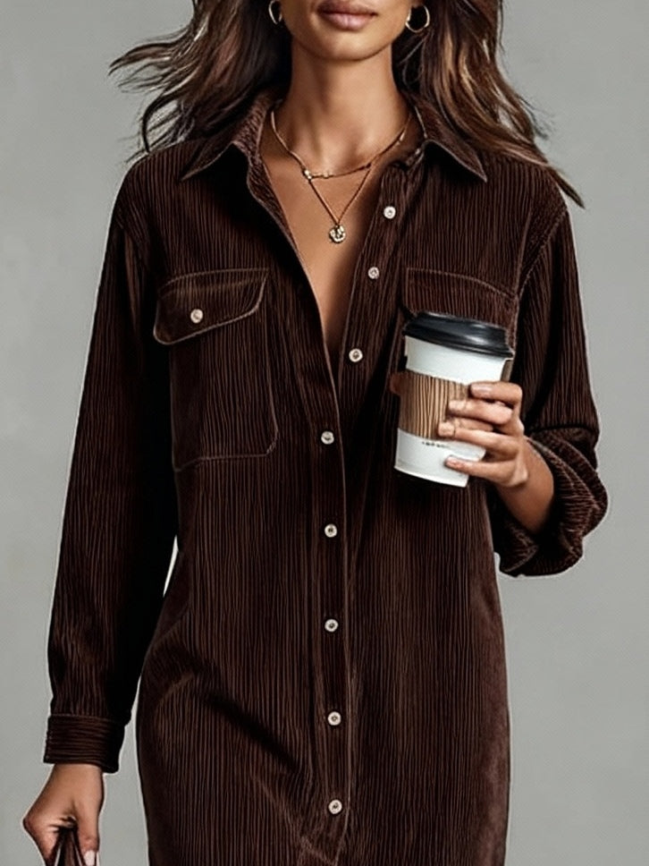 Arlette™ | Cord Midi Shirt Dress