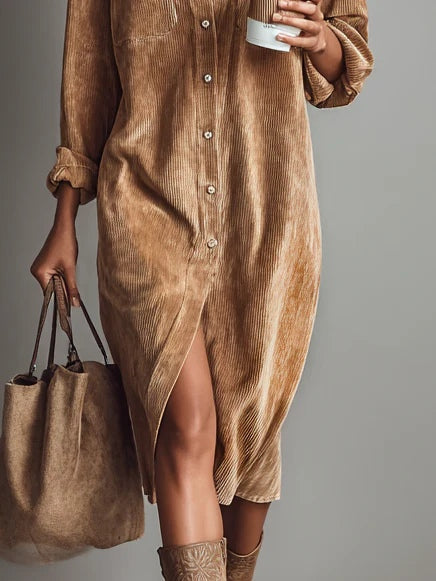 Arlette™ | Cord Midi Shirt Dress