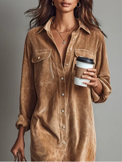 Arlette™ | Cord Midi Shirt Dress