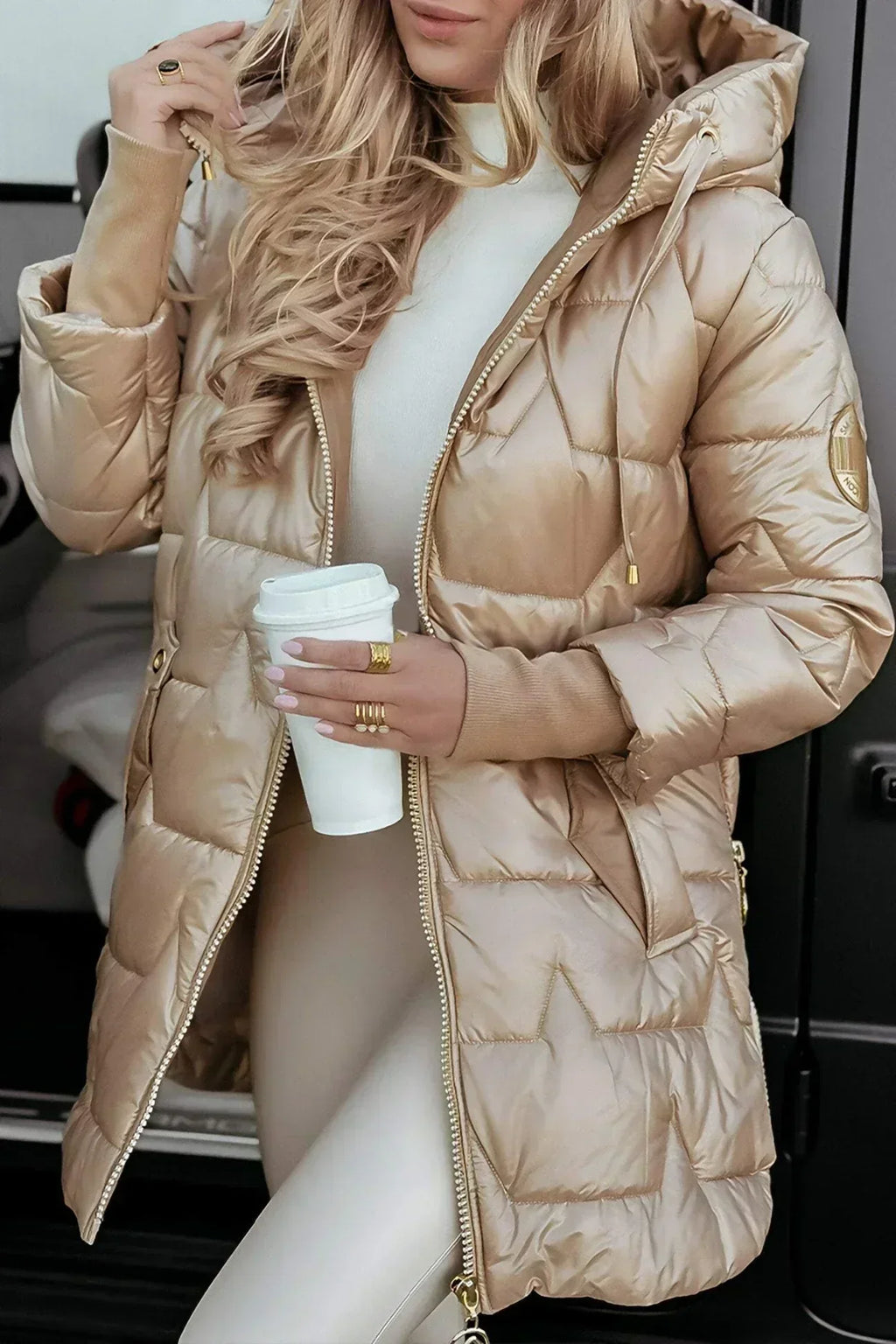 Chloe | Long and Warm quilted jacket with wraparound hood